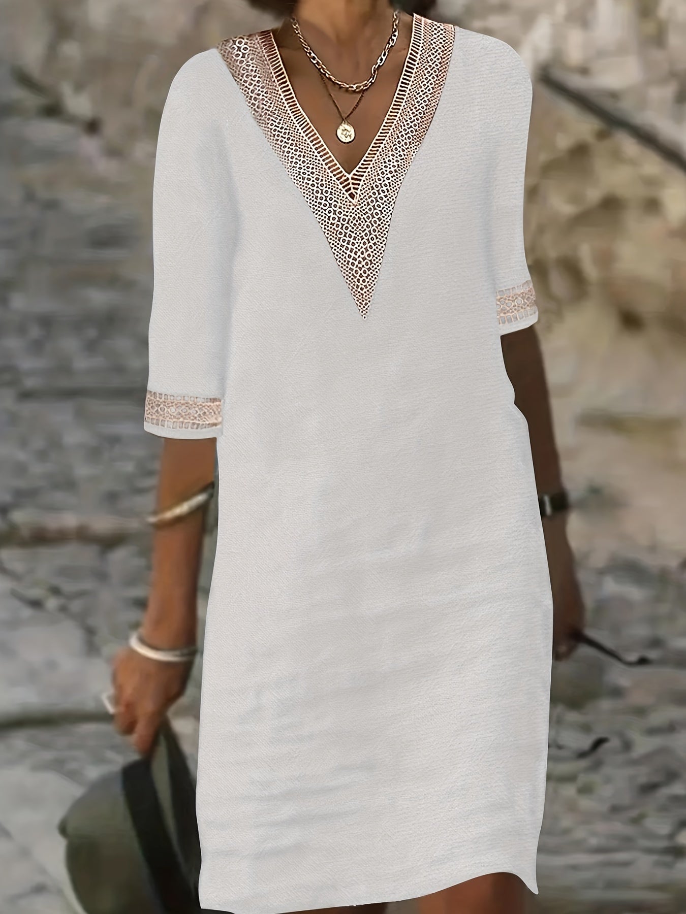 ELYSIAN | Elegant lace V neck dress for women