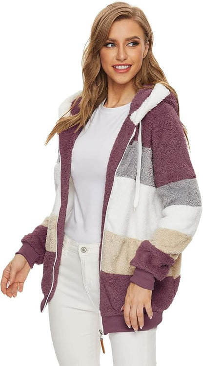 Teresa™ -  Striped Hooded Teddy Jacket