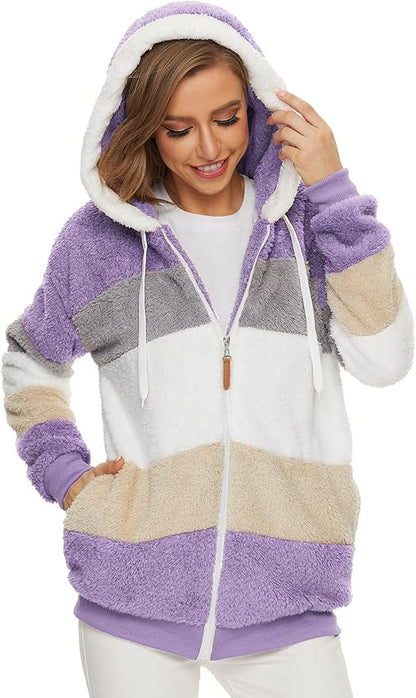 Teresa™ -  Striped Hooded Teddy Jacket