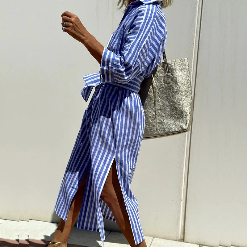 Movo | Elegant Striped Shirt Dress