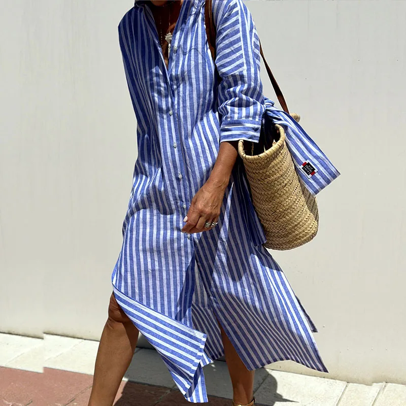 Movo | Elegant Striped Shirt Dress