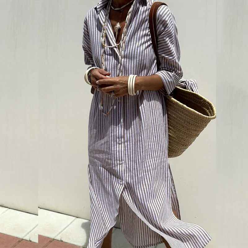 Movo | Elegant Striped Shirt Dress