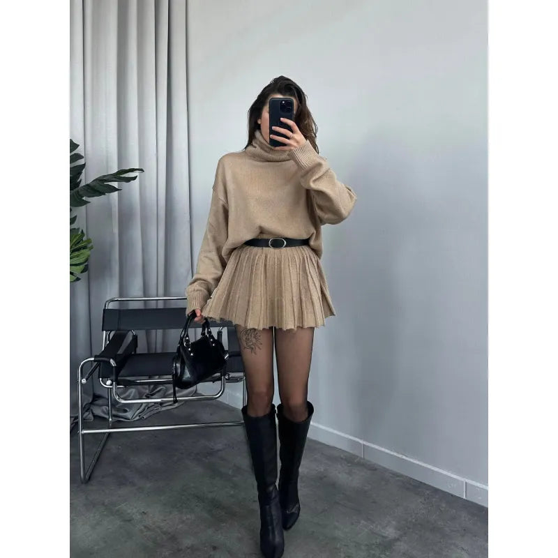 Sophia pleated knitted sweater and skirt outfit